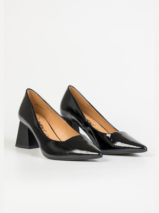 Arte Piedi Synthetic Leather Pointed Toe Black Medium Heels