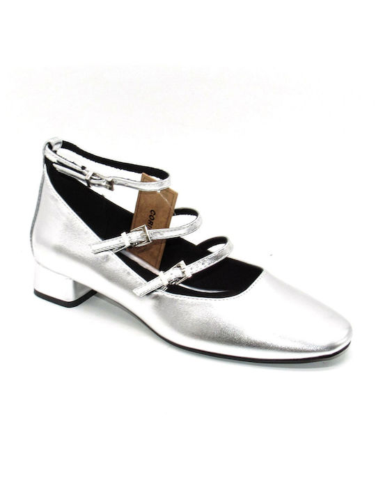 Corina Silver Low Heels with Strap