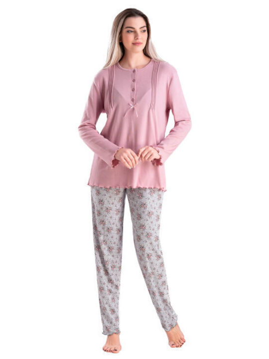 Relax Lingerie Winter Damen Pyjama-Set Rosa