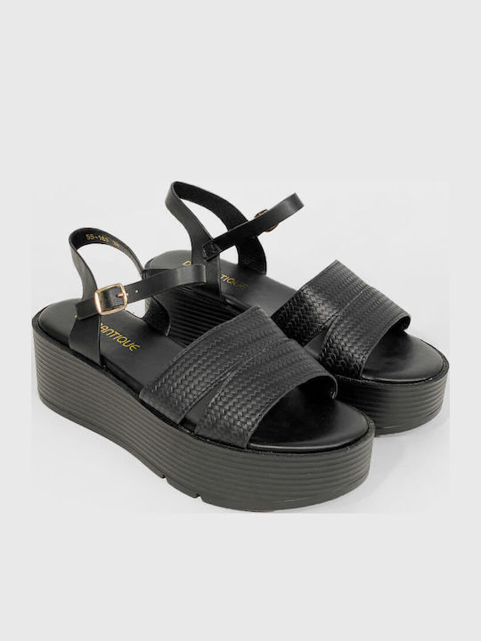 Flache Sandalen für Damen mit Riemen Flatforms in Schwarz Farbe