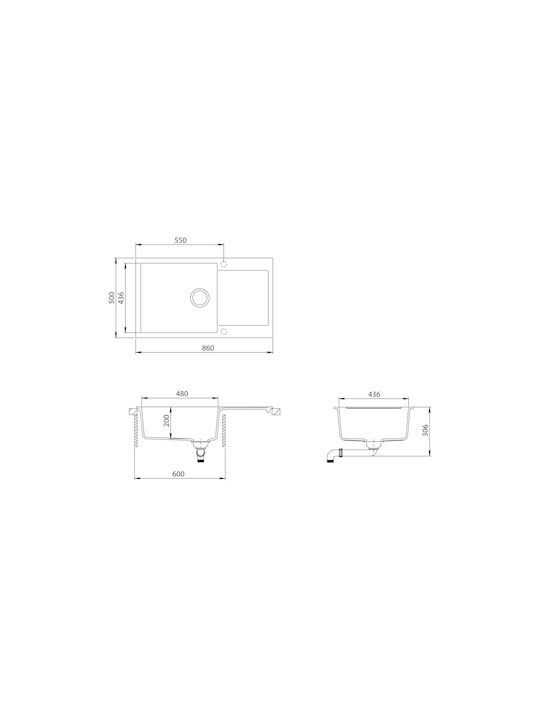 Tesa SQT104 Drop-In Küchenspüle aus Flüssigem Granit M86xB50cm Weiße