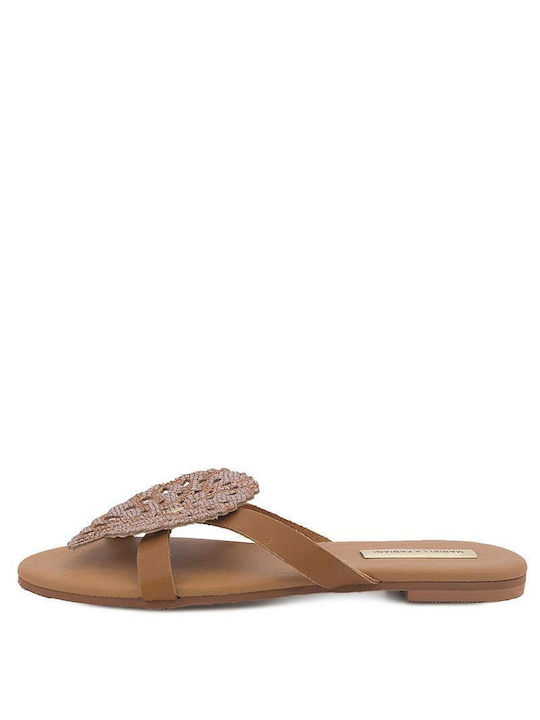 Mariella Fabiani Leather Women's Flat Sandals in Tabac Brown Color