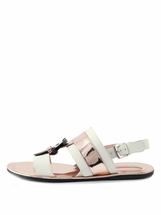 Pollini Leather Women's Flat Sandals in Gold Color