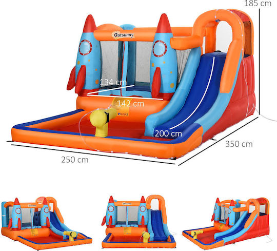 Outsunny Φουσκωτό Rocket Fun με Τραμπολίνο & Τσουλήθρα για 3+ Ετών