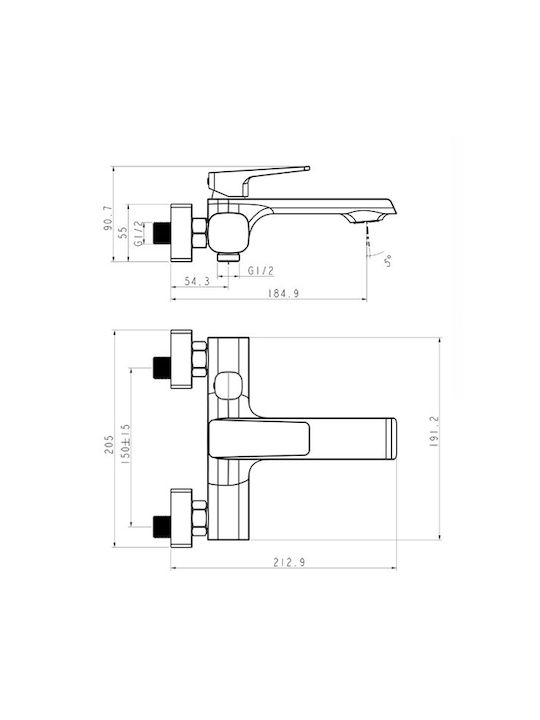 Interflex Αναμεικτική Μπαταρία Μπανιέρας Μαύρη
