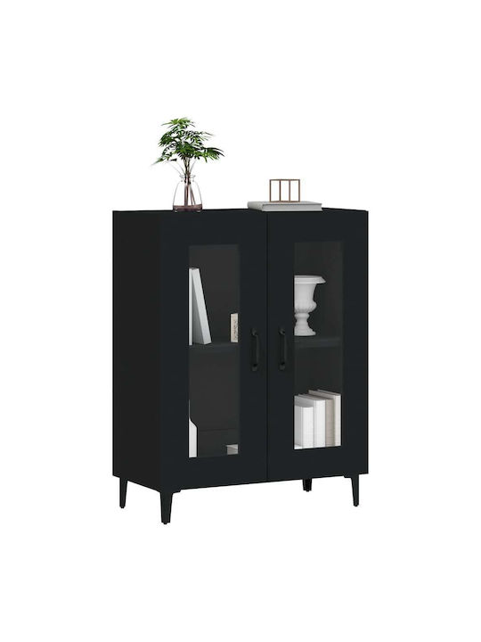 Wooden Chest of Drawers Black with Glass Coating 69.5x34x90cm