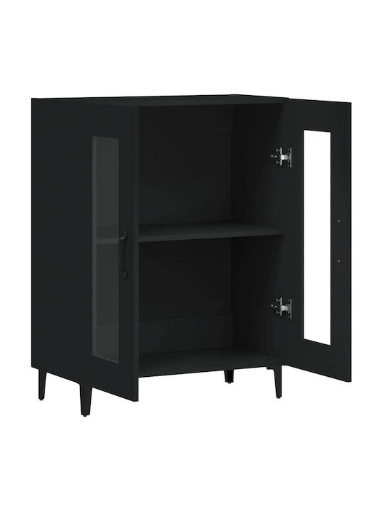 Wooden Chest of Drawers Black with Glass Coating 69.5x34x90cm