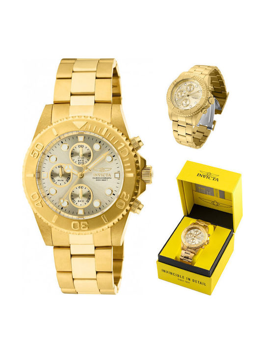 Invicta Ανδρικό Ρολόι 43.5mm Χρονογράφος Μπαταρίας με Μεταλλικό Μπρασελέ