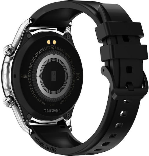 Rubicon SR039C Stainless Steel 46mm Smartwatch με Παλμογράφο (Μαύρο)