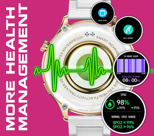Rubicon SR048B 44mm Smartwatch με Παλμογράφο (Ροζ Χρυσό)