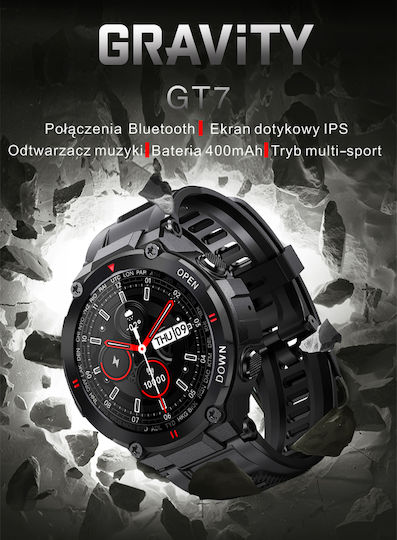 Gravity GT7 Smartwatch με Παλμογράφο (Μαύρο)