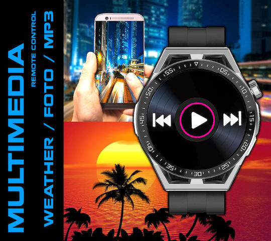 Rubicon SR033D Smartwatch με Παλμογράφο (Μαύρο)