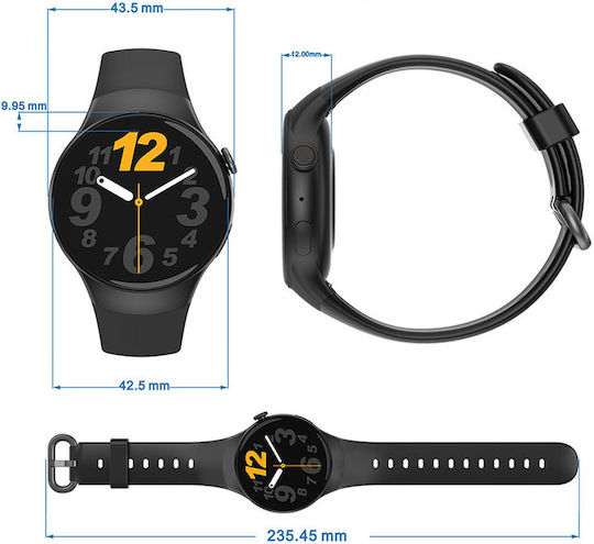 Rubicon SR031A Smartwatch με Παλμογράφο (Μαύρο)