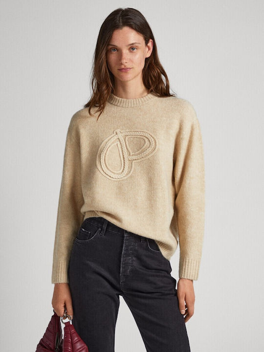 Pepe Jeans Damen Langarm Pullover Beige