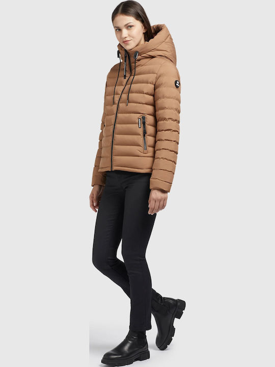Women's Short Puffer Jacket for Winter Beige
