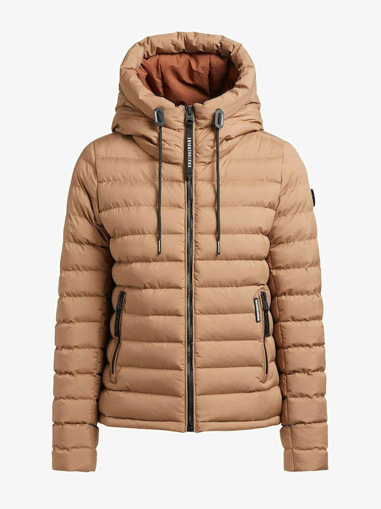 Women's Short Puffer Jacket for Winter Beige
