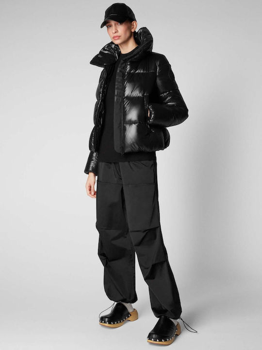 Women's Short Puffer Jacket for Winter Black