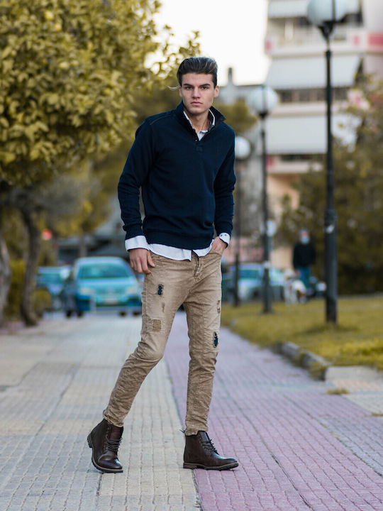 Ανδρικό Παντελόνι Τζιν με Slim Εφαρμογή Μπεζ
