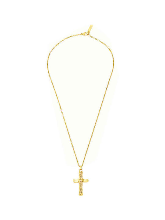 Police Men's Cross from Gold Plated Steel with Chain Crossed