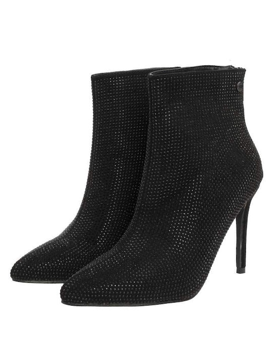 Xti Suede Women's Ankle Boots with High Heel Black