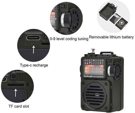 Hanrongda HRD-700 Портативен Радиоприемник Акумулаторен с Bluetooth Черен