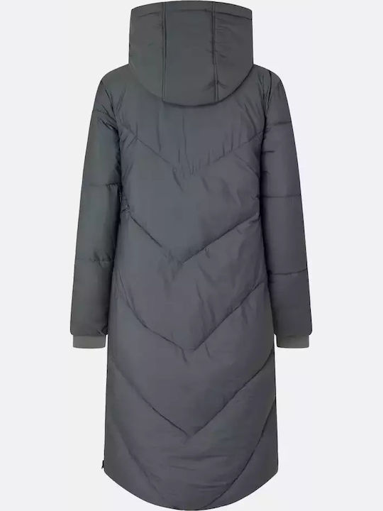W E1 Drop Women's Long Puffer Jacket for Winter with Hood Gray