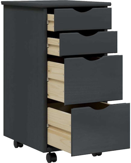 vidaXL Büroaufbewahrungsschublade aus Massivholz mit Rädern in Grau 34x39x65,5cm