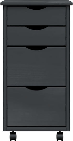 vidaXL Büroaufbewahrungsschublade aus Massivholz mit Rädern in Grau 34x39x65,5cm