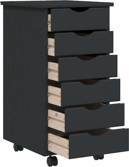 Office Drawer Made of Solid Wood with Wheels Grey 34x39x65.5cm