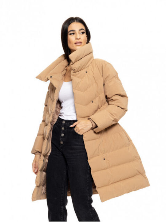 Splendid Women's Long Puffer Jacket for Winter Brown
