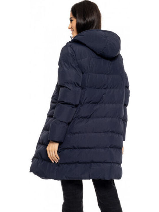 Lang Damen Puffer Jacke für Winter Marineblau
