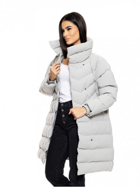 Splendid Women's Long Puffer Jacket for Winter Gray