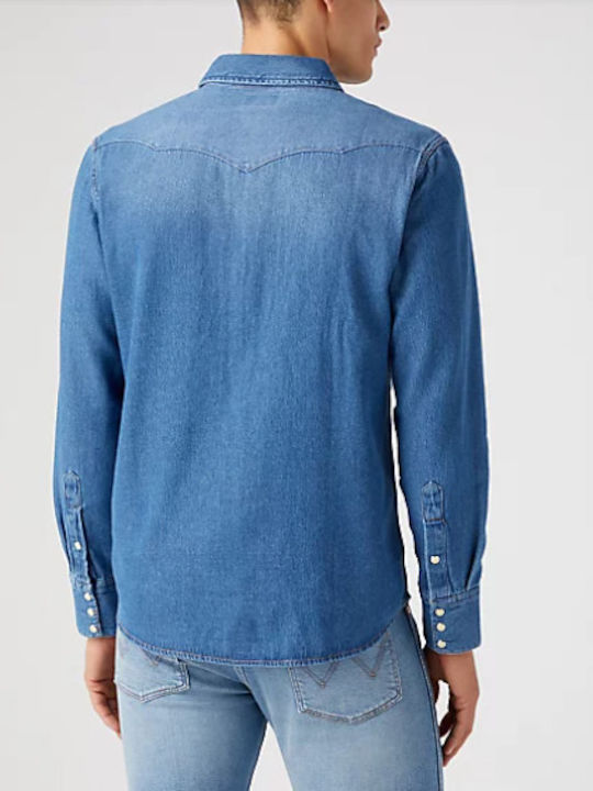 Western Long-sleeved Denim Shirt Blue