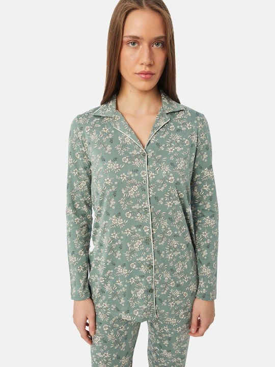 Minerva Winter Damen Pyjama-Set Baumwolle Grün