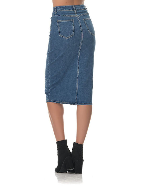 Occult Denim Pencil Midi Skirt in Blue color