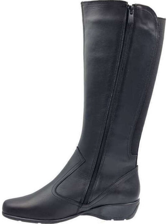 Leather Women's Boots with Zipper Black