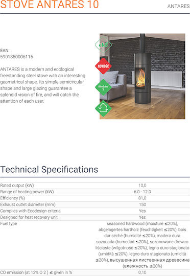 Kratki Antares Ecodesign Ceramică Soba pe lemne 10kW Alb