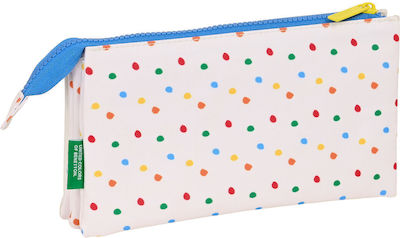 Benetton Fabric White Pencil Case with 2 Compartments