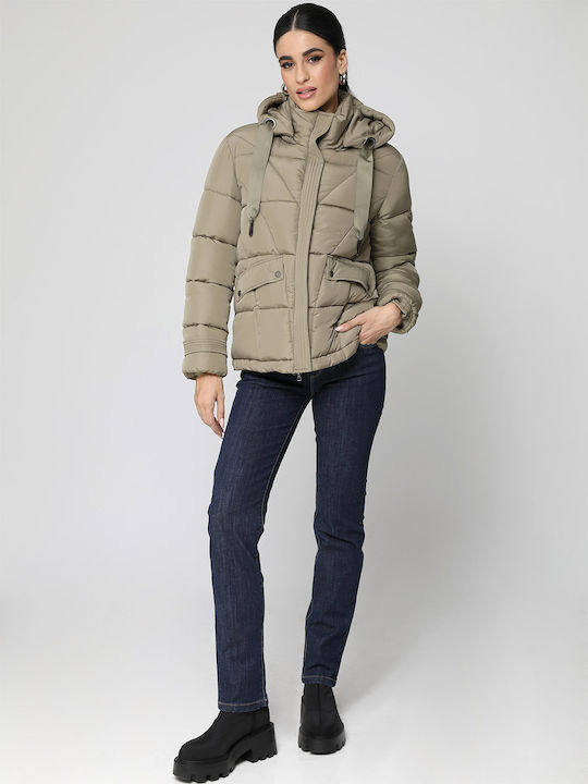 Tresor Women's Long Puffer Jacket for Winter Khaki