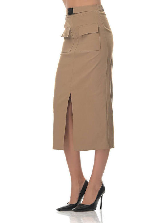 Pencil Midi Skirt Beige