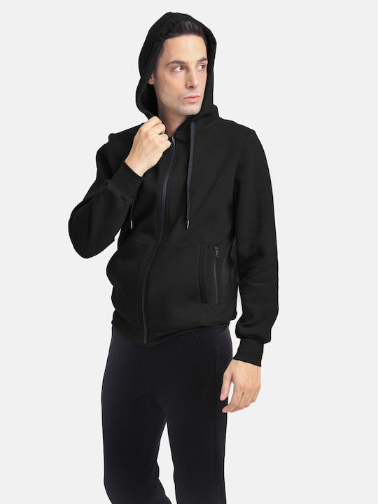 Paco & Co Men's Sweatshirt Jacket with Hood and Pockets Black