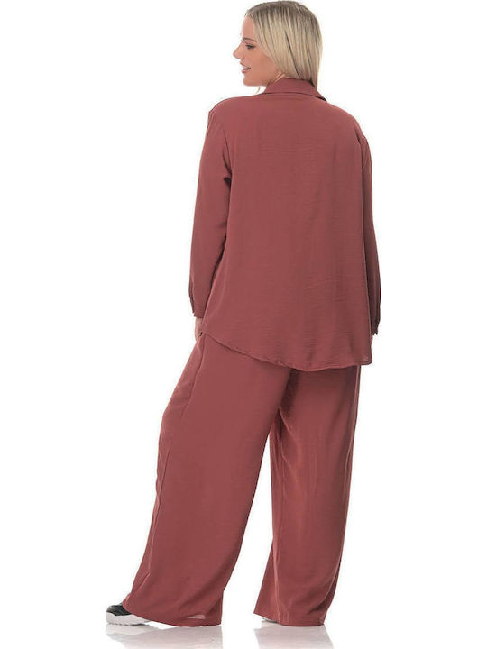 Women's Red Set with Pants with Elastic in Loose Fit