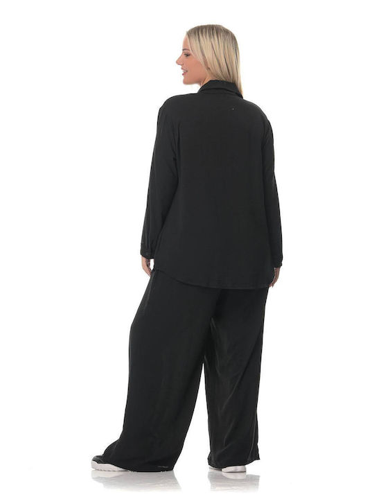 Honey Women's Black Set with Trousers with Elastic in Loose Fit