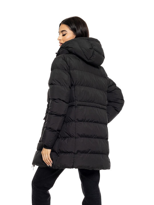 Splendid Women's Short Puffer Jacket for Winter with Hood Black