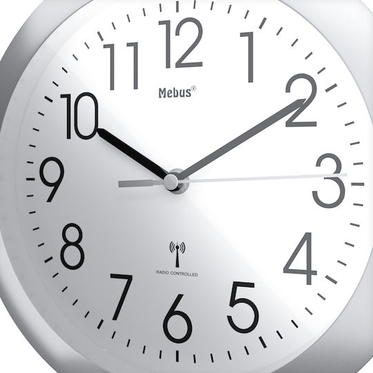 Mebus Wanduhr Kunststoff Silber Ø25cm