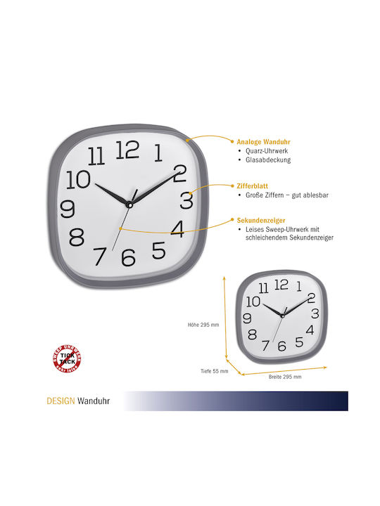 TFA Wall Clock Plastic Gray 29.5x29.5cm