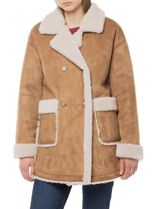 Rose Women's Brown Coat with Buttons