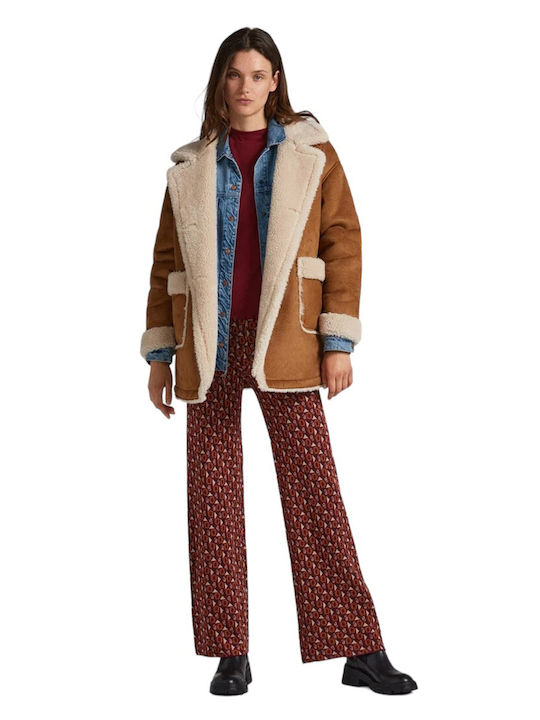Rose Women's Brown Coat with Buttons