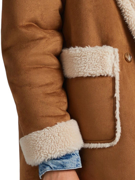 Rose Women's Brown Coat with Buttons