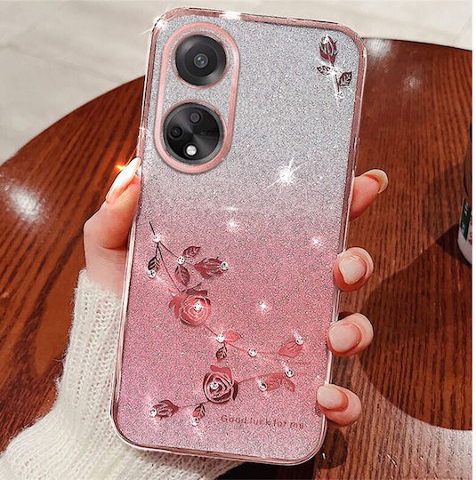Gradient Color Glitter Flower Back Cover Σιλικόνης Ροζ Χρυσό (Oppo A98)